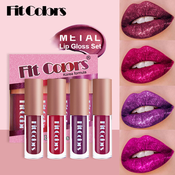4 Pcs Metallic Matte Lipstick Set Waterproof Shimmer Lip Gloss Mermaid Color Lip Glaze Set Long Lasting Makeup Cosmetics
