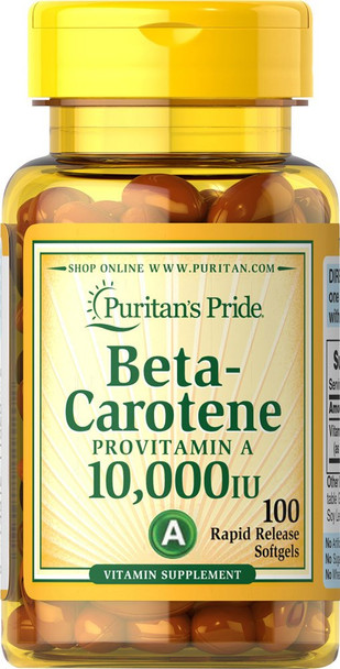 Puritans Pride Beta-Carotene 10,000 IU Softgels, 100 Count