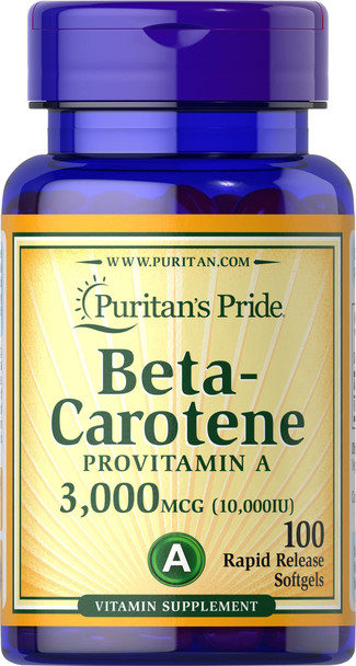 Puritans Pride Beta-Carotene 10,000 IU Softgels, 100 Count