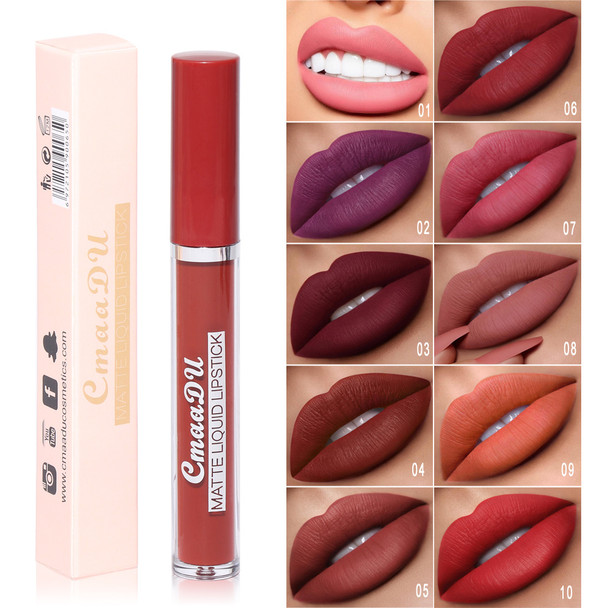 CmaaDu 10 Shades Matte Nonstick Cup Lasting Waterproof Liquid Lip Gloss