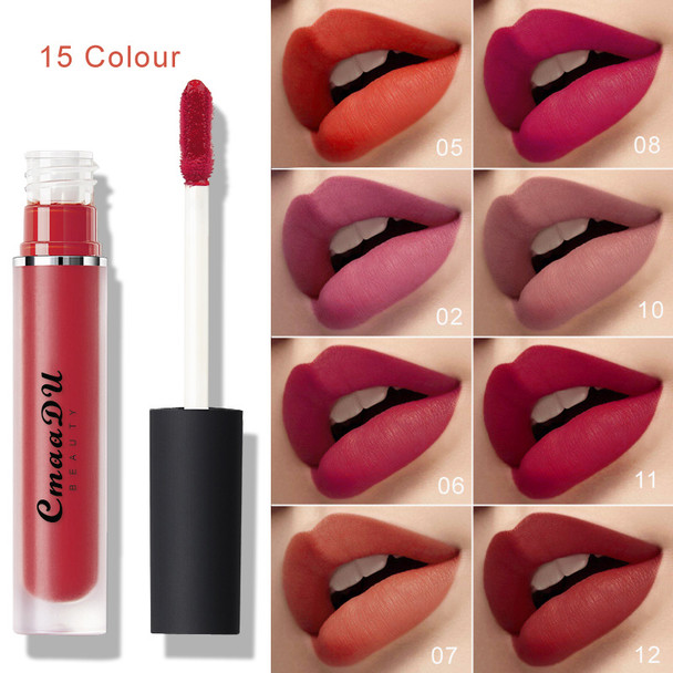 CmaaDU 15 Colors Non-Stick Cup Lip Gloss Matte Lipstick For Women Makeup
