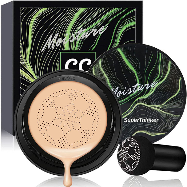 Mushroom Head Air Cushion CC Cream, BB Cream Foundation, Moisturizing Oil Control Concealer, Nude Makeup Long Lasting Full Coverage Liquid Cushion Foundation Matte Concealer