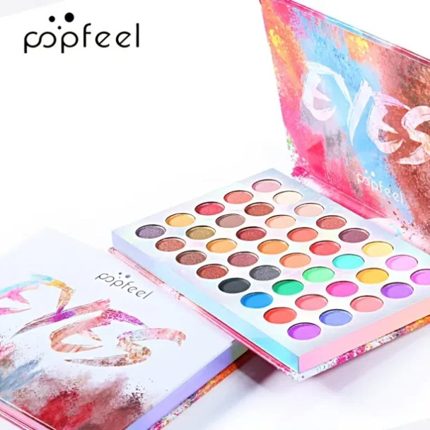 POPFEEL Makeup Eyeshadow Palette + 8 Pcs Brush Set, Pigmented 40 Colors Make Up Pallet With Brushes, Matte Shimmer Glitter Palettes Sets, Eye Shadow Highlighters Contour Blush Powder Beauty Kit