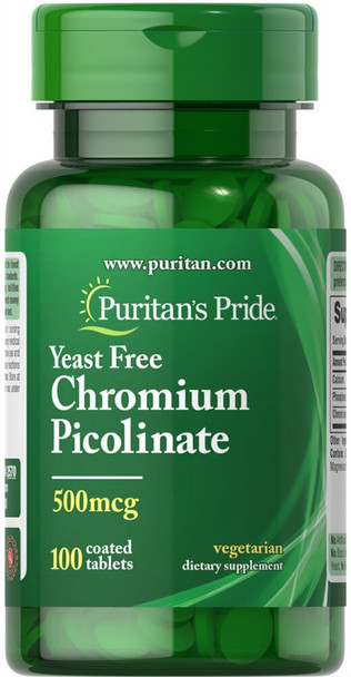 Puritans Pride Chromium Picolinate 500 Mcg Yeast Free, 100 Count