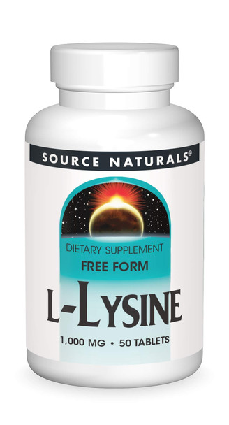 Source Naturals L-Lysine 1000 mg Free Form - Amino Acid Supplement Supports Energy Formation & Collagen - 50 Tablets