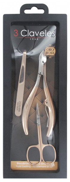 3 Claveles Manicure Set With Gold Pink Claw Tip Tweezers