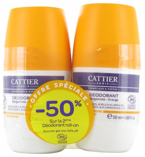 Cattier Deodorant Roll-On Bergamot Orange Organic 2 x 50ml