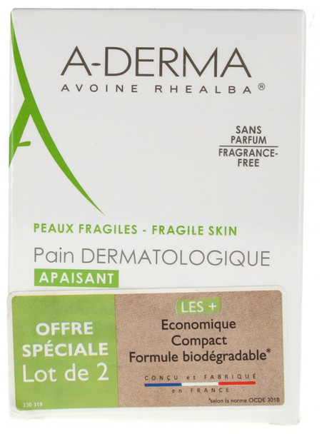 A-DERMA Soap Free Dermatological Bar 2x100g