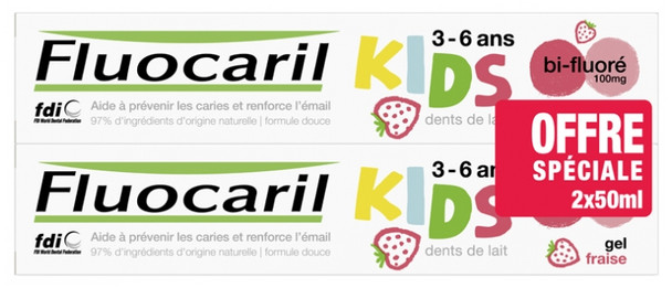 Fluocaril Kids Bi-Fluorinated Toothpaste 3-6 Years 2 x 50ml