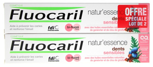 Fluocaril Natur'Essence Sensitive Teeth Toothpaste Bi-Fluorinated 2 x 75ml