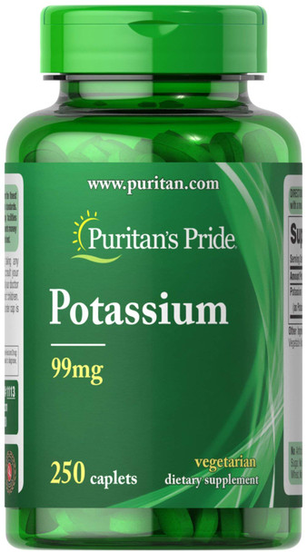 Puritans Pride Potassium 99 Mg Caplets, 250 Count
