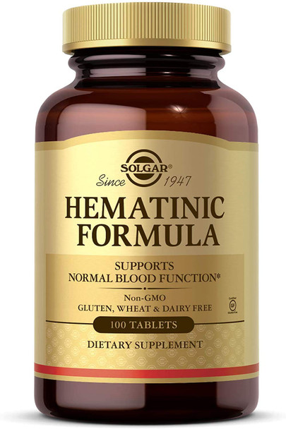 Solgar Hematinic Formula, 100 Tablets - Supports Normal Blood Function - Contains B12, Chelated Iron & Buffered Vitamin C - Gentle on the Stomach - Gluten Free, Dairy Free - 33 Servings