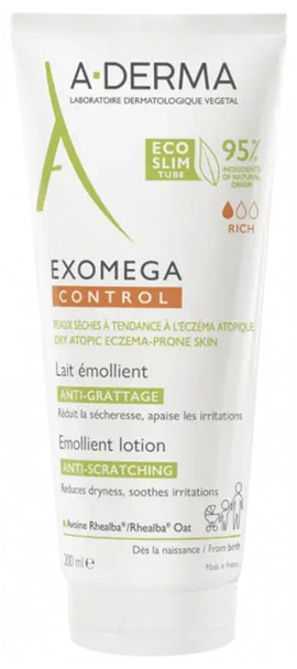 A-DERMA Exomega Control Emollient Lotion Anti-Scratching Eco Designed Tube 200ml