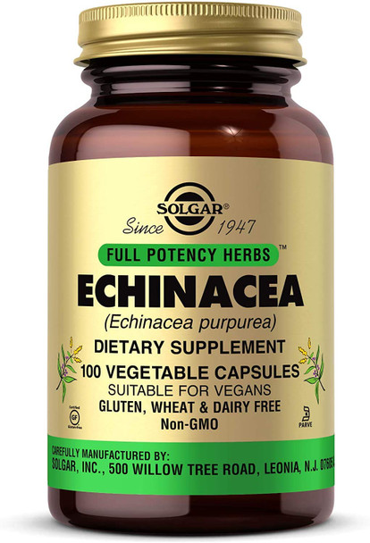 Solgar Echinacea, 100 Vegetable Capsules - Immune Support - Full Potency (FP) - Non-GMO, Gluten Free, Dairy Free, Kosher - 100 Servings