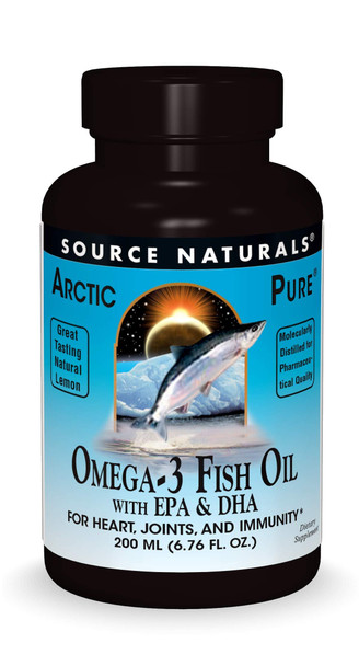 Source Naturals ArcticPure Omega-3 Fish Oil Liquid Maximum Potency EPA + DHA for Heart, Joint, Brain & Immune Health - Non-Fishy Lemon Flavor - 6.76 oz