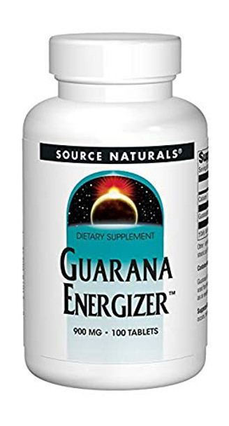 Source Naturals Guarana Energizer 900mg Pure Brazilian Herbal Caffeine Supplement - Natural, Slow Release of Steady Energy - with Calcium - 100 Tablets (2 Pack)