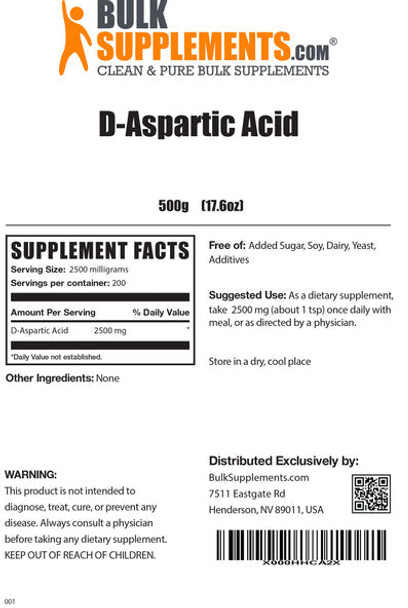BulkSupplements.com D-Aspartic Acid (DAA) Powder - Muscle Building Supplements for Men (500 Grams)