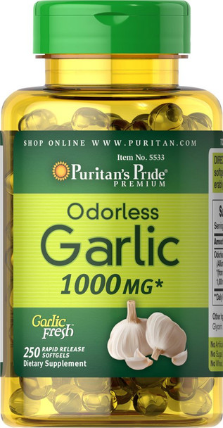 Pack of 2 Puritan's Pride Odorless Garlic 1000 mg, 250 Softgels