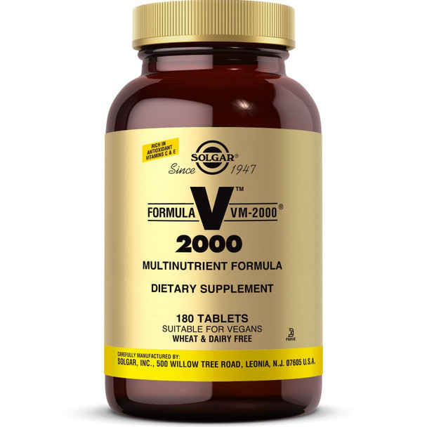 Solgar Formula VM-2000 (Multinutrient System), 180 Tablets - Premium Quality Multiple - Contains Zinc - Supports A Healthy Immune System - Vegan, Dairy Free, Kosher - 90 Servings