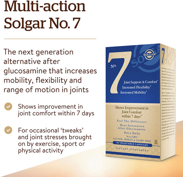 Solgar No. 7 - Joint Support and Comfort - 90 Vegetarian Capsules - Increased Mobility & Flexibility - Gluten-Free, Dairy-Free, Non-GMO - 90 Servings