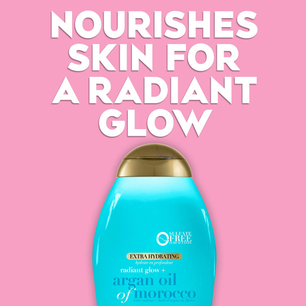 OGX Radiant Glow + Argan Oil of Morocco Extra Hydrating Body Wash for Dry Skin, Moisturizing Gel Body Cleanser for Silky Soft Skin, Paraben-Free, Sulfate-Free Surfactants, 19.5 fl oz