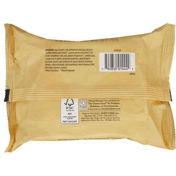 Burt's Bees Facial Cleansing Towelettes for Normal Skin with White Tea Extract, 60 Count