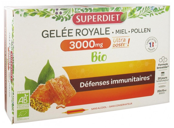 Superdiet Royal Jelly 3000mg Honey Pollen Organic 20 Phials