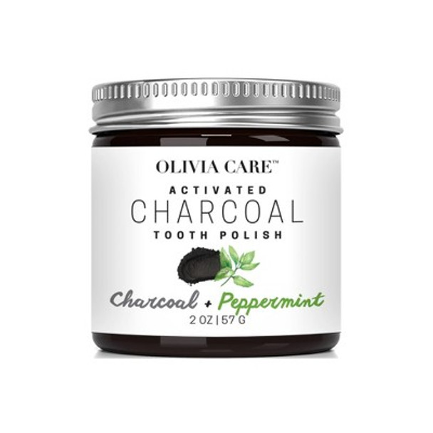 Olivia Care Activated Charcoal Tooth Polish Whitening Powder Peppermint - 2oz