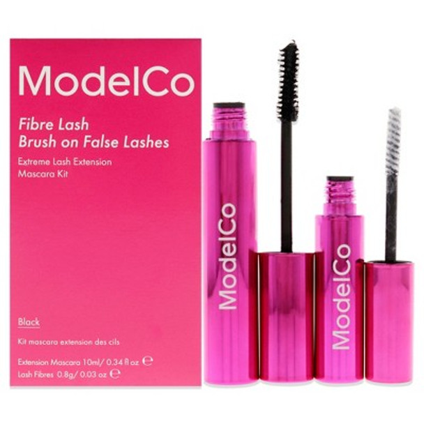 Fibre Lash Brush on False Lashes Kit - Black by ModelCo for Women - 2 Pc 0.34 oz Extension Mascara, 0.03 oz Lash Fibres