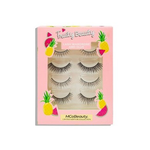 Fruity Beauty Lash Wardrobe and Glue Set by MCoBeauty for Women - 5 Pc Adhesive, 4 Pairs Lashes