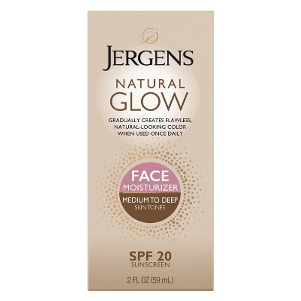 Jergens Natural Glow Face Moisturizer Medium To Deep Tone, Self Tanner, Daily Face Sunscreen - SPF 20 - 2 fl oz