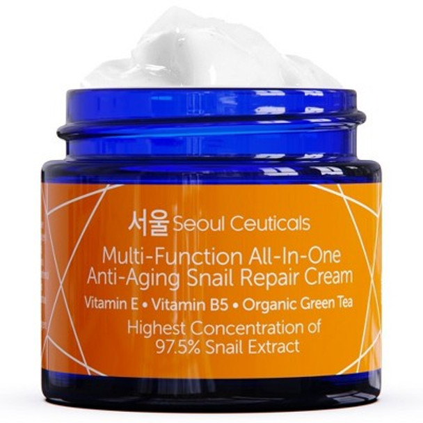 Seoul Ceuticals Korean Skin Care Snail Repair Cream - Korean Moisturizer Night Cream 97.5% Snail Mucin Extract - All In One Recovery Power, 2oz