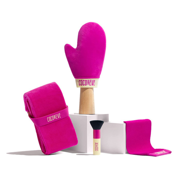 Coco & Eve Self Tanning Applicators for Flawless Streak Free Tan. Exfoliating Mitt, Soft Velvet Tanning Mitt, Vegan Kabuki Brush and Back Tan Applicator for Natural Sunless Self Tan Foam Mousse.