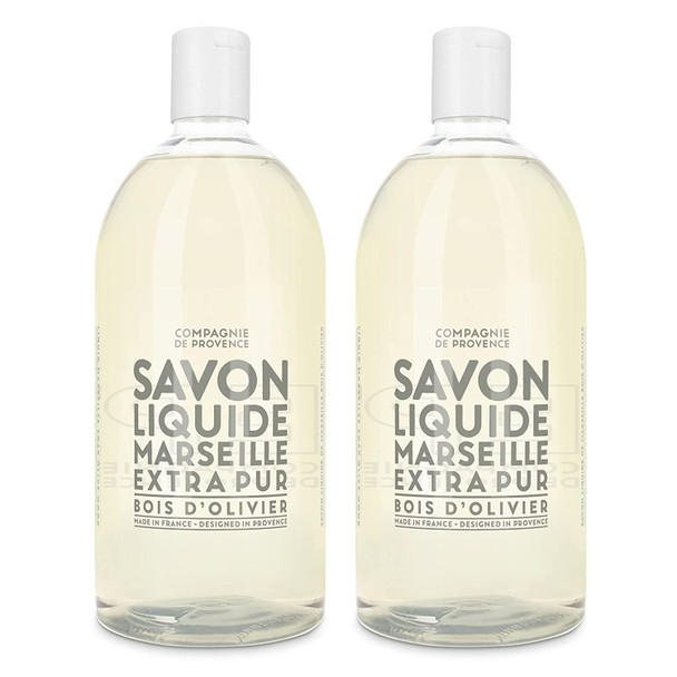 Compagnie de Provence Savon de Marseille Extra Pure Liquid Soap - Olive Wood - Bulk 67.6 Fl Oz Plastic Bottle Refill