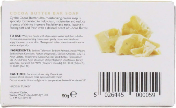 Pack of 6, Cyclax Cocoa Butter Ultra moisturising cream Soap Bar 90g