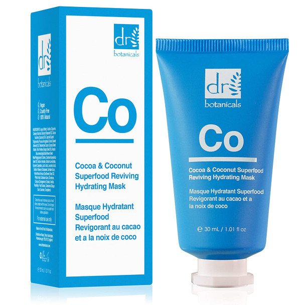 Dr Botanicals The Apothecary Collection Cocoa & Coconut Superfood Reviving Hydrating Mask (30 ml / 1.01 fl oz), Blue