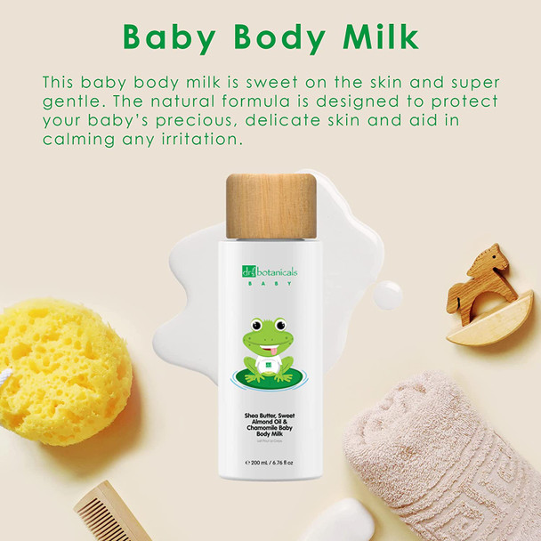 Dr Botanicals Baby Body Milk with Shea Butter, Sweet Almond Oil & Chamomile 6.76 Fl Oz ( 200ml)