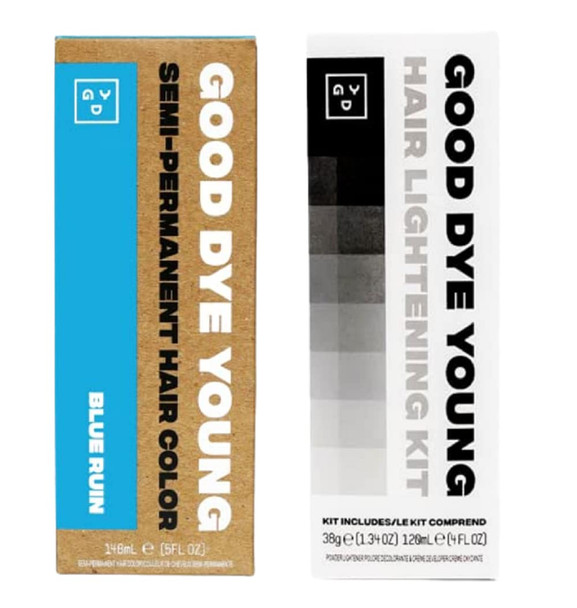 Good Dye Young Semi-Perm Dye (Blue Ruin) with Hair Lightening Kit (4oz)