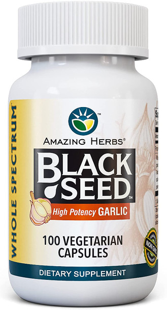Amazing Herbs Whole Spectrum Black Seed & High Potency Garlic, Vegetarian Capsules - 100 Count