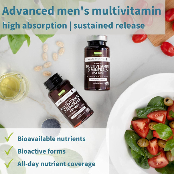 High Strength Vegan Men's Daily Multivitamin Without Iron, Energy, Immunity & Heart Support, Methylated B-Vitamins Plus Lycopene, Clean Label, Slow Release, Chelated Minerals, 60 Tablets, by Igennus