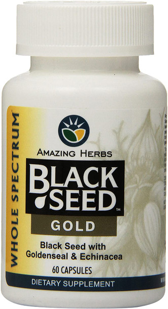 Amazing Herbs Black Seed Gold with Goldenseal and Echinacea Capsules, 60 Count