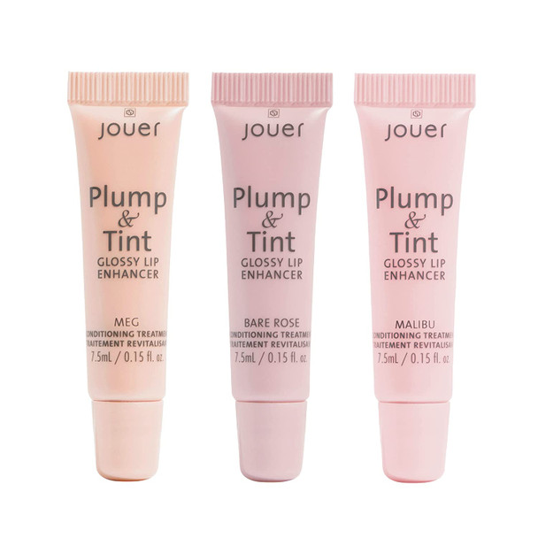 Jouer Holiday Plump & Tint Lip Enhancer Tinted Deluxe Trio  Bare Rose, Malibu & Meg - Moisture & Nourish Lips, Maxi Lip for Visual Fullness, Paraben Free, Gluten & Cruelty Free, Vegan Friendly