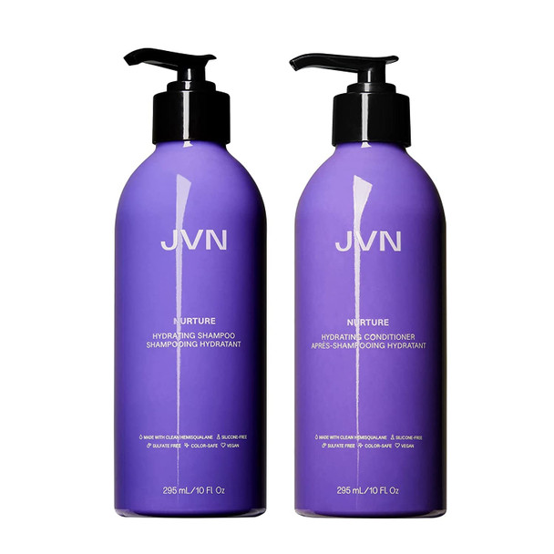 JVN Nurture Hydrating Shampoo & Conditioner, Nurture Shampoo & Conditioner for All Hair Types, Detangles & Softens Hair, Made with Clean Hemisqualane (10 Fl Oz)