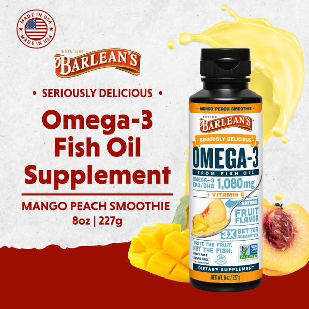 Barlean's Omega-3 Fish Oil Mango Peach Smoothie 16 oz Barlean's Omega-3 Fish Oil Mango Peach Smoothie 16 oz