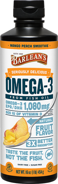 Barlean's Omega-3 Fish Oil Mango Peach Smoothie 16 oz Barlean's Omega-3 Fish Oil Mango Peach Smoothie 16 oz