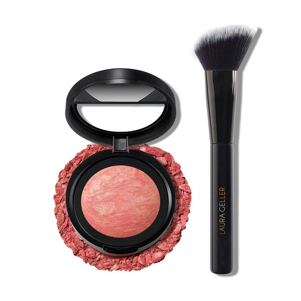 LAURA GELLER NEW YORK Baked Blush-n-Brighten Marbleized Blush - Coral Cove and Angled Blush Brush Bundle