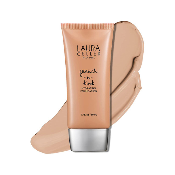 LAURA GELLER NEW YORK Quench-n-Tint Hydrating Foundation - Medium - Sheer to Light Buildable Coverage - Natural Glow Finish - Lightweight Formula with Hyaluronic Acid