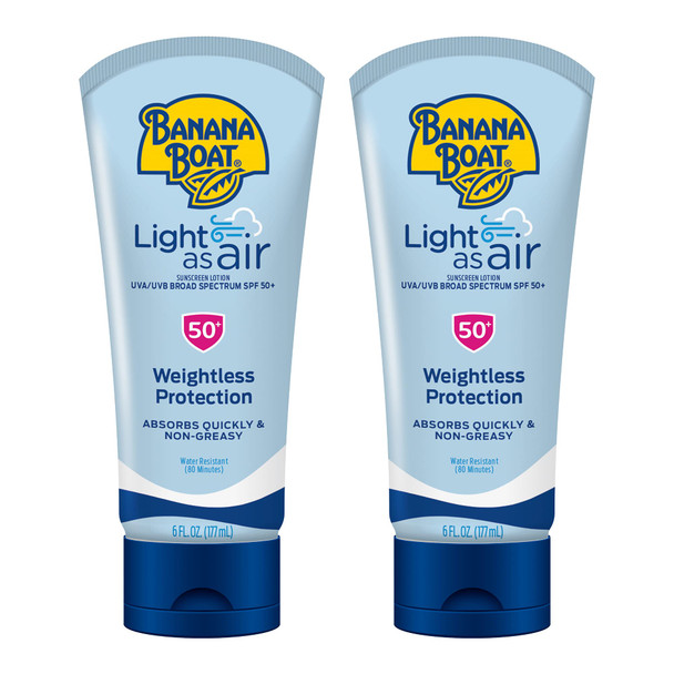 Banana Boat Light As Air Reef Friendly Sunscreen Lotion, Broad Spectrum SPF 50, 6 Ounces - Twin Pack