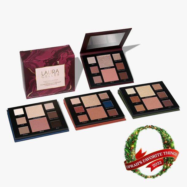LAURA GELLER NEW YORK 2022 Annual Party in a Palette Set of 4 Curated Full Face Makeup Palettes, Includes Eyeshadow, Highlighter & Blush