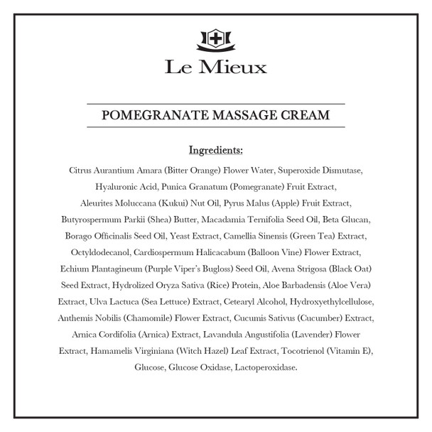 Le Mieux Pomegranate Massage Cream - Aromatic Moisturizing Neck & Face Massage Cream with Algae, Hyaluronic Acid & Botanical Oils, No Parabens or Sulfates (2 oz / 60 ml)